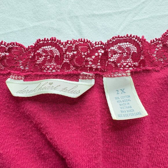 Derek Heart Plus Womens Dark Pink T-Shirt Size 2X Lace Trim Top - Picture 3 of 8